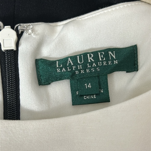 Lauren Ralph Lauren Women’s 14 Sleeveless Black Cream Mid Length Straight Dress - Picture 2 of 10